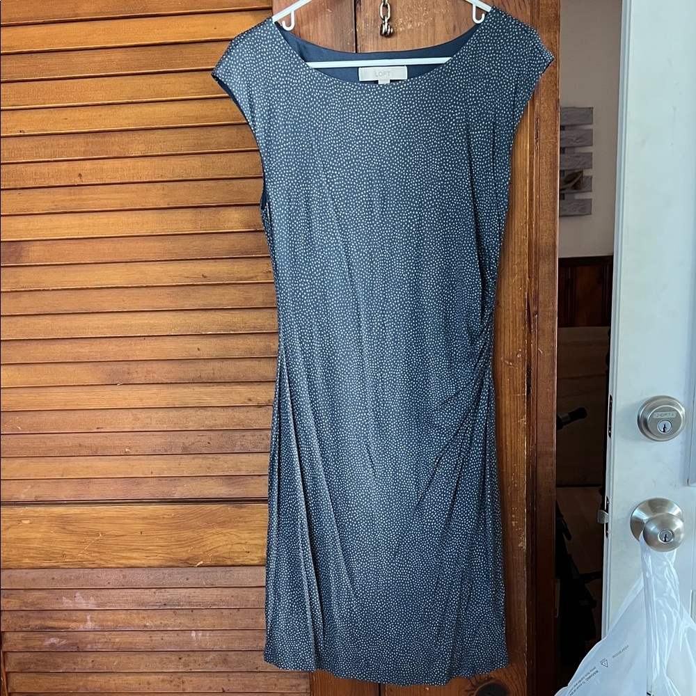 LOFT Navy Patterned Midi Dress